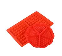 Hemobllo 2 pezzi Stampi in Silicone per Waffle e Cioccolato con Cuori e Quadrati Antiaderenti Resistent Calore Gelo Facili da Pulire Rosso
