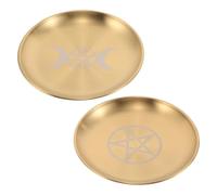 Hemobllo 2 Pezzi Vassoio Altare Pentagramma, Piatto Rituale per Offerte, Acciaio Inossidabile Oro, per Meditazione e Preghiera Rituale, Decorazione Mistica e Contenitore