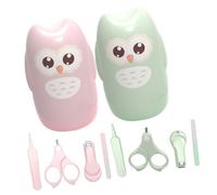 Hemobllo 2 set Nail Kit Sicuro per Ragazzo Ragazza con Tagliaunghie e Forbicine Punta Smussata Custodia Colorata Rosa e Verde per Igiene Mani e Piedi