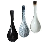 Hemobllo 3 pezzi Cucchiai in Ceramica per Dessert e Zuppa Cucchiai Giapponesi Resistenti e Delicati per Ramen Minestra e Colazione Design Retrò Blu Nero e Marrone
