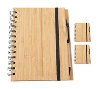 Hemobllo 3 Pezzi Quaderno Spirale Righe con Copertina in Bambù, 70 Pagine, Riutilizzabile e Portatile, Taccuino con Penna per Studio e Viaggio, Stile Moderno e Sostenibile