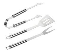 Hemobllo 3 pezzi Utensili Barbecue in Acciaio Inossidabile con Pinza Forchetta e Spatola Kit Portatile per Grigliate all Aperto con Borsa per Riporre Resistente e Anti-ruggine per