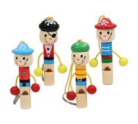 Hemobllo 4pezzi Fischietti in Legno per Ragazzo Ragazza a Tema Pirata, Giocattoli Sicuri e Rumorosi per Feste e Spettacoli Cartoon Stile Casuale