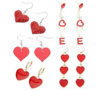 Hemobllo 5 Paia Orecchini Pendenti a Forma di Cuore con Strass Rossi per Donna, Gioielli Leggeri da Festa, Compleanno e Festa D'amore, Accessori Moda per Appuntamenti e Cerimonie