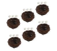 Hemobllo 6set Nido Artificiale per Uccelli Intrecciato in Rattan con Uova Artificiali Nido per Uccelli in Paglia e Rametti per Decorazione Esterna e Interna