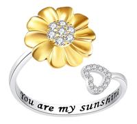 Hemobllo Anello Aperto Regolabile da Donna Fiore Girasole e Cuore, Anello di Promessa Impilabile in Lega, Gioiello Elegante per Feste, Matrimoni e Uso Quotidiano