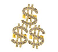 Hemobllo Anello Tempestato Di Diamanti a Forma Di Marchio, Anello D’oro Hip Hop Da Rapper, Set Da 3 Pezzi Per Accessori Costume e Spettacolo, Resistente e Lucido, Accessorio Per Feste e Film