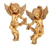 Hemobllo Angeli da Parete in Resina Oro, Decorazione Retrò 2 Pezzi | Finitura Decorativa, Resistente a Urti e Usura, Adatta per Casa e Negozio, Stile Raffinato