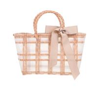 Hemobllo Borsa da Spiaggia Intrecciata in Plastica Trasparente Tote Portatile Resistente per Viaggi Estivi Accessorio Casual per Donna Color da Zucchero con Nastro Variabile