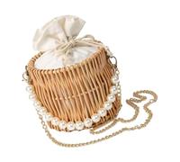 Hemobllo Borsa Intrecciata in Rattan da Donna a Mano a Tracolla, Borsa a Secchiello Portatile per Spiaggia e Shopping, Design in Paglia Naturale 16x16x14 Cm, Versatile per Feste