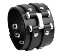 Hemobllo Bracciale Uomo in Pelle Nera Stile Punk Retrò, Polsiera Larga Design Ergonomico e Metallo, per Uso Quotidiano e Eventi Formali