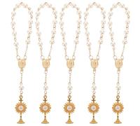 Hemobllo Braccialetti di Perline Religiose Ciondoli Croce Dorata Set da 5 Pezzi per Battesimo e Feste di Ragazze Braccialetto Portatile Decorativo per Cerimonie Cristiane
