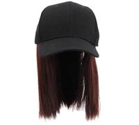 Hemobllo Cappello Parrucca Integrato Donna con Capelli Lisci Corti Design Unico One-piece Colore Naturale Marrone Scuro Berretto con Visiera Elegante per Uso Quotidiano e Costume