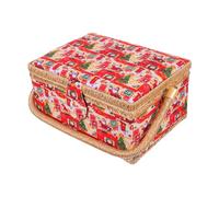 Hemobllo Cesto Porta Accessori da Cucito Natalizio con Vassoio Rimovibile Ampio Organizer per Ricamo con Tasca Interna e Cuscinetto per Spilli per Progetti Fai da Te e Regali di Natale