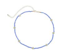 Hemobllo Collana Intrecciata Perline Colorate e Margherite, Design Creativo in Plastica Blu, Elegante e Adatta per Serate tra Ragazze
