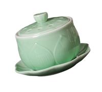 Hemobllo Coppa Buddista in Ceramica Verde, Lotto Singolo per Tempio | Tazza Rituale per Acqua, Design Unico a Loto, Uso Domestico e Sacro, Decorazione Delicata