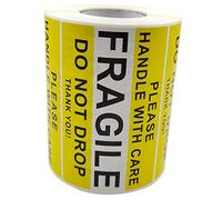 Hemobllo Etichette Adesive Fragile Gialle e Bianche per Trasporto Merci Autoadesivo Resistente per Scatole e Spedizioni Simbolo Avviso Attenzione per Imballaggi Sicuri