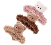 Hemobllo Fermagli Per Chioma a Clip Ad Artiglio 3 Pezzi Grandi, in Morbido Peluche a Forma Di Orso Colori Crema e Rosa, Accessori Per Chioma Da Donna e Ragazze Per Trucco, Sport e Casa