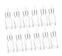 Hemobllo Flaconi Contagocce in Vetro Trasparente 20ml, Set 12 Pezzi Per Oli Essenziali, Pipetta Cappuccio Bianco e Anello Argentato, Bottigliette Portatili Per Aromaterapia e Viaggio
