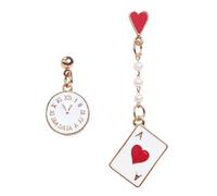 Hemobllo Orecchini Pendenti Asimmetrici Decorazioni le Orecchie a Tema Carte da Gioco e Orologio, Ornamenti Creativi per Donne e Ragazze, Leggeri e Facili da Indossare per Occasioni