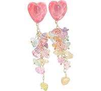 Hemobllo Orecchini Pendenti Donna a Forma di Cuore Pietre e Nappine, Eleganti e Facili da Abbinare, per Party e Occasioni Varie