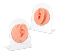 Hemobllo Orecchio in Silicone Realistico con Supporto Acrilico, Set da 2 Pezzi Orecchio Destro e Sinistro per Pratica Piercing e Esposizione Orecchini, Protesi Uditive Umane per Formazione