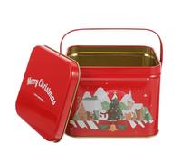 Hemobllo Scatola di Ferro Natalizia Rossa Quadrata per Biscotti e Caramelle Contenitore Decorativo per Dolcetti e Snack Scatola Multiuso Regalo per Feste di Natale