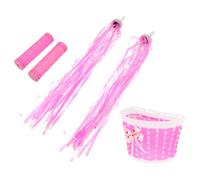 Hemobllo Set Accessori per Biciclette 5 Pezzi Rosa Cestino Intrecciato Coprimanubrio e Festoni Colorati per Decorazione Monopattino e Bici