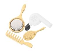 Hemobllo Set di 4 Accessori in Lega per Casa delle Bambole, Mini Pettine Chioma, Specchio e Asciugacapelli Realistici per Gioco di Acconciatura e Decorazione Trucco