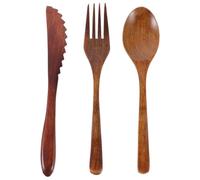 Hemobllo Set di Posate in Legno Riutilizzabili e Portatili per Campeggio Cucchiaio, Forchetta e Coltello in Legno di Faggio per Frutta e Cibo