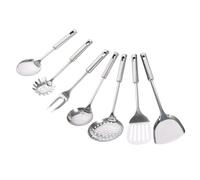 Hemobllo Set Utensili da Cucina in Acciaio Inossidabile 7 Pezzi Colino, Mestolo per Zuppa e Forchetta da Carne, Design Foro per Appendere, Pratico per Uso Domestico e Professionale