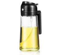 Hemobllo Spruzzatore per Olio di Oliva in Vetro da 470ml Apertura Larga e Funzionamento una Mano, Bottiglia Dispenser Nero per Cucina e Campeggio