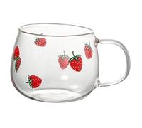 Hemobllo Tazza da Caffè in Vetro con Manico Bicchiere per Latte e Bevande Calde e Fredde Design Fragola Stampata Adatta per Casa Ufficio e Bar