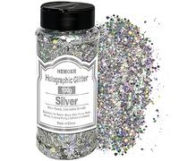 HEMOER Paillettes Olografiche Glitter Grosso, Argento 100g Olografiche Chunky Paillettes Glitter Unghie per Viso, Corpo, Occhi, Capelli, Unghie, Glitter per Hobby Creativi