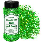 HEMOER Paillettes Olografiche Verde Scuro 100g - Glitter Grosso per Viso, Corpo, Occhi, Capelli, Unghie e Hobby Creativi