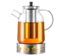 HEMOLY Teiera di Vetro con Infusore per Tisane Rimovibile- Teiera Vetro Borosilicato - Scaldateiera Incluso, Compatibile con Fornelli, per tè, Tisane, caffè, Sfuso Infusiera (1500ML)