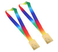 HEMOTON 2 Medaglie D’Oro Rettangolari in Lega di Zinco per Judo con Nastro Arcobaleno - Premi Sportivi per Gare Scolastiche e Competizioni Arti Marziali - Medaglie Premio Palestra