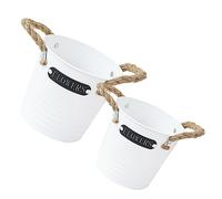 HEMOTON 2 Pezzi Secchio per Fiori in Ferro in Rilievo Piante Arredamento per la casa Decorazione Vaso di Fiori d'Epoca Vaso di Fiori della Fattoria Ferro da Stiro Bianca