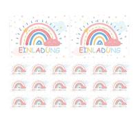 HEMOTON 24 Pezzi Biglietti di Partecipazione Compleanno Arcobaleno in Carta | Design Boho Pois Colorati e Glitter, Testo Tedesco da Personalizzare, per Feste e Compagni