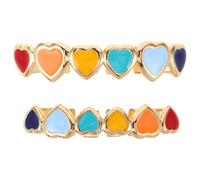 HEMOTON 2pezzi Finte Dorate Forma di Cuore di Accessori per Denti in Metallo Ciondoli per Denti per Decorazioni per Hip-Hop Cosplay e Feste