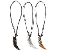 HEMOTON 3 pezzi Collane Uomo Dente Squalo Intagliato con Perle di Legno Catene Moda Casual per Party e Quotidiano