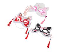 HEMOTON 3 pezzi Maschere Giapponesi Dipinte Mano Maschera Mezza Faccia Gatto e Volpe in Plastica Leggera Costume Cosplay e Mascherata per Adulti per Feste e Carnevale