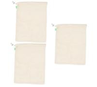 HEMOTON 3pezzi Borsa Cotone Riutilizzabile Rete Con Coulisse Per Frutta e Verdura Sacchetto Organizzatore Per Alimenti Freschi