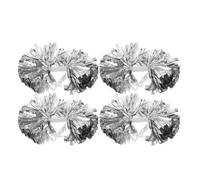 HEMOTON 4 Pezzi Pompon da Cheerleading Grandi Argento con Manico in | Effetto Metallizzato Lucido, PET e Film Alluminizzato, per Squadre Danza e Sport Scolastici
