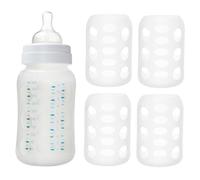 HEMOTON 4pezzi Copribiberon in Silicone Flessibile e Comfortevole Protezione Antishock Per Bottiglie Di Vetro Ragazzo Ragazza Design Trasparente Con Misurazioni Visibili Adatto Per Biberon