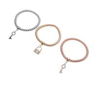 HEMOTON Braccialetti Elastici Multistrato Ciondoli a Cristallo e Charm Portachiavi a Forma Di Lucchetto, Set Da 3 Pezzi Catena Popcorn, Regolabili Per Donna e Uso Quotidiano