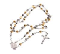 HEMOTON Collana Di Battesimo Collana Di Perline Rosario Di Perline Croce Rosario a Croce Di Moda Da Donna D'oro e D'argento Acciaio Inossidabile