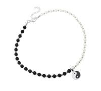 HEMOTON Collana Donna Ciondolo Tai Chi in Perle Nere e Bianche Design Creativo Cerchio Intagliato Gioiello Fashion Elegante per Regalo e Occasioni Speciali