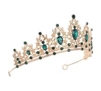 HEMOTON Copricapo Corona Strass Verde Regolabile Pin Loops per Ragazze | Design Barocco Strass Scintillanti, Lega Resistente, Uso Versatile per Fotografia e Cosplay