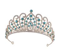 HEMOTON Corona da Sposa Barocca Cristalli in Lega Azzurro Chiaro Tiara per Donne e Ragazze Accessorio Chioma per Matrimoni Feste e Banchetti Copricapo Elegante per Cerimonie